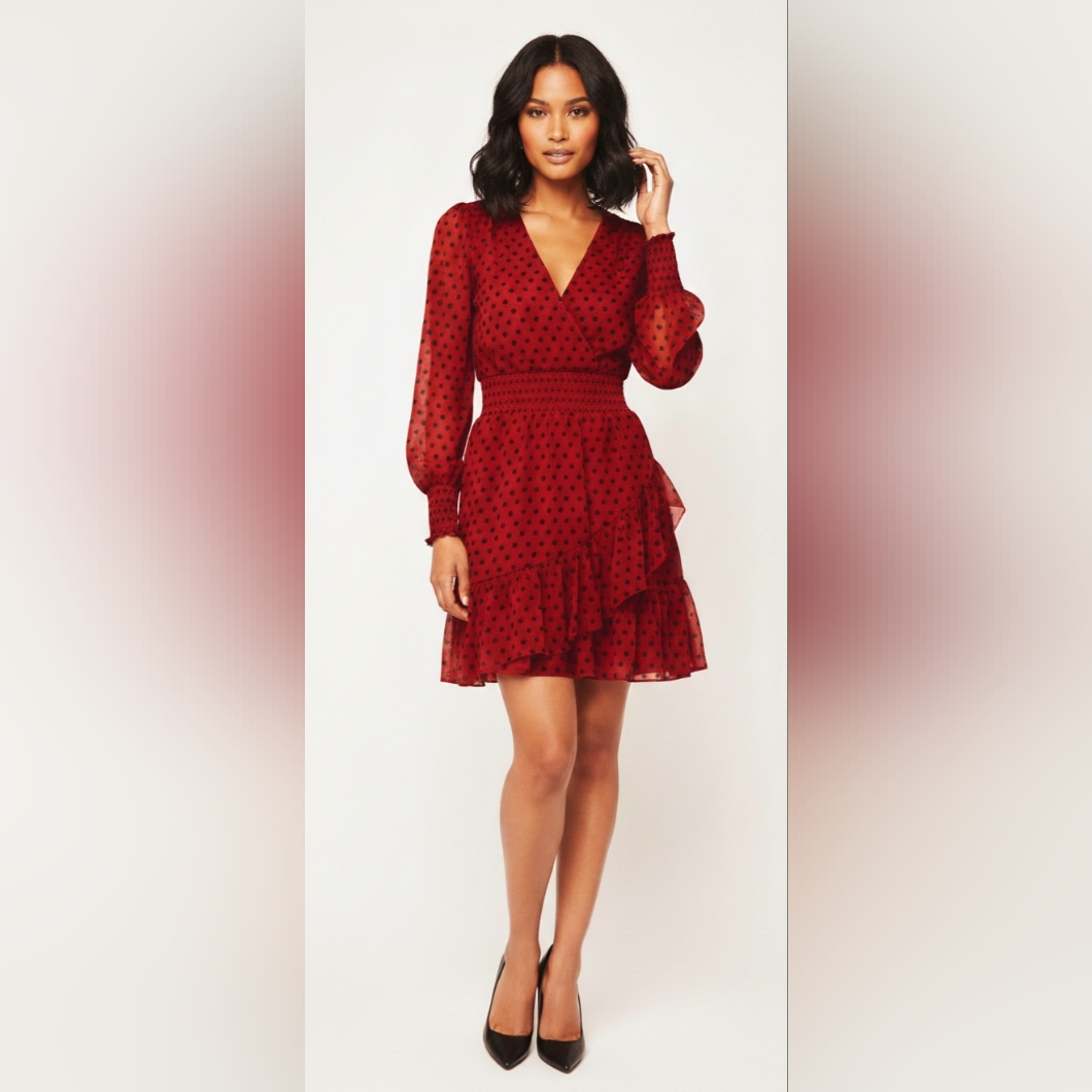 Nwot Michael Michael Kors Red Dot Georgette Ruffle Dress Xxs